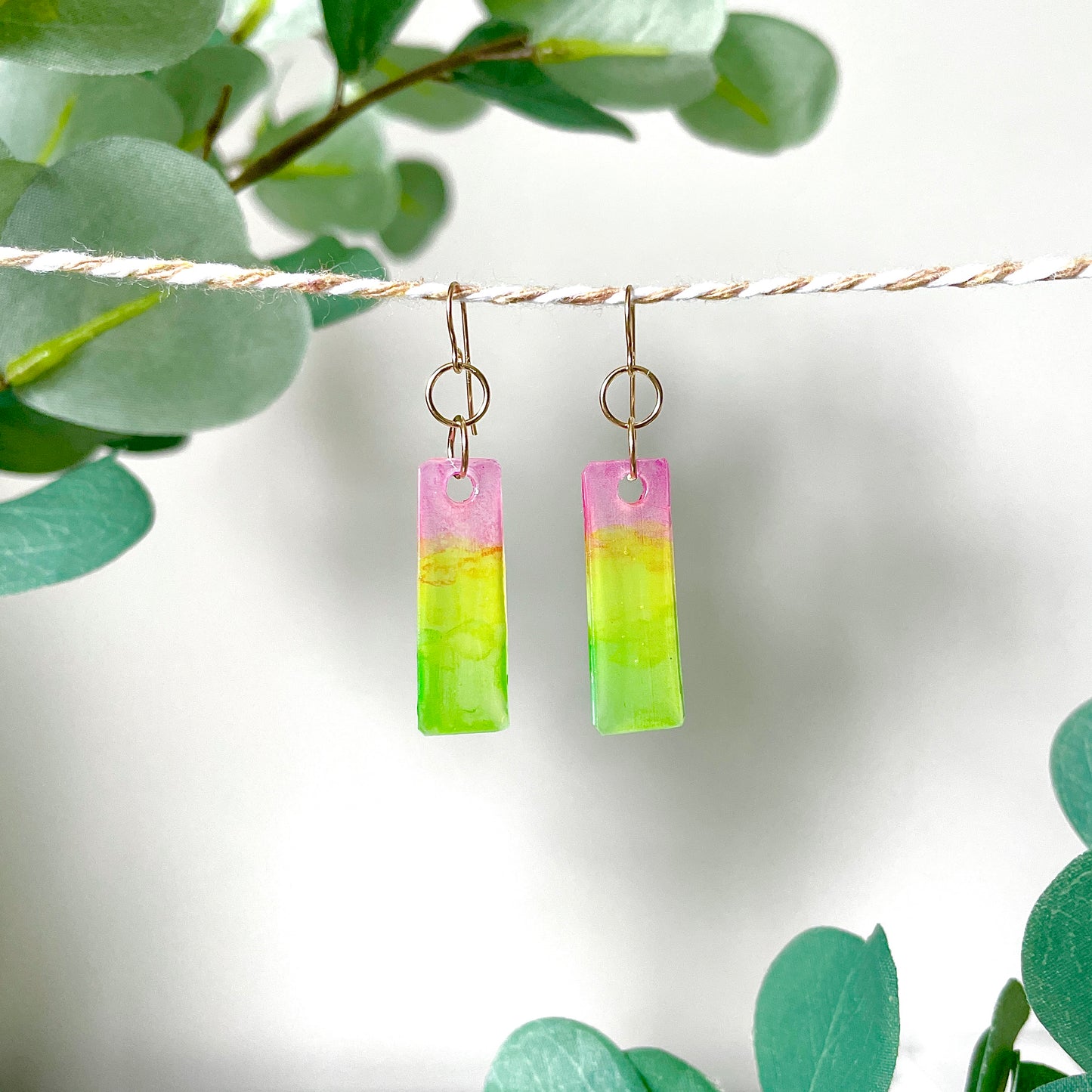 Upcycled Plastic Earrings | Translucent Ombre Rainbow Rectangles