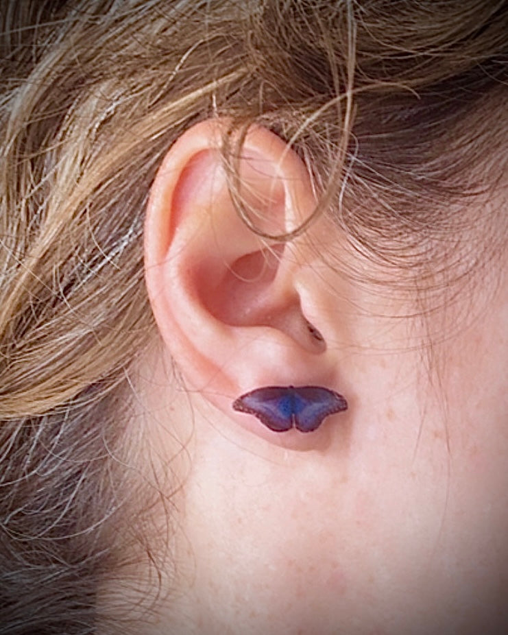 Handmade Acrylic + Resin Stud Earrings | Blue Morpho Butterflies