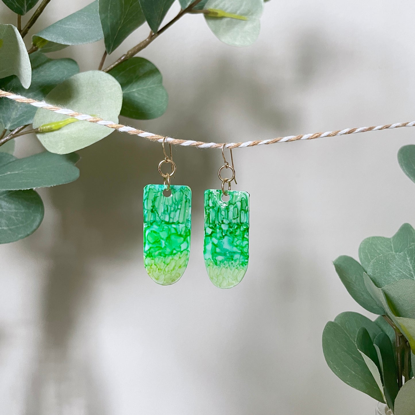 Upcycled Plastic Earrings | “The Amy” Green + Gold Ombre Upside-Down Arches