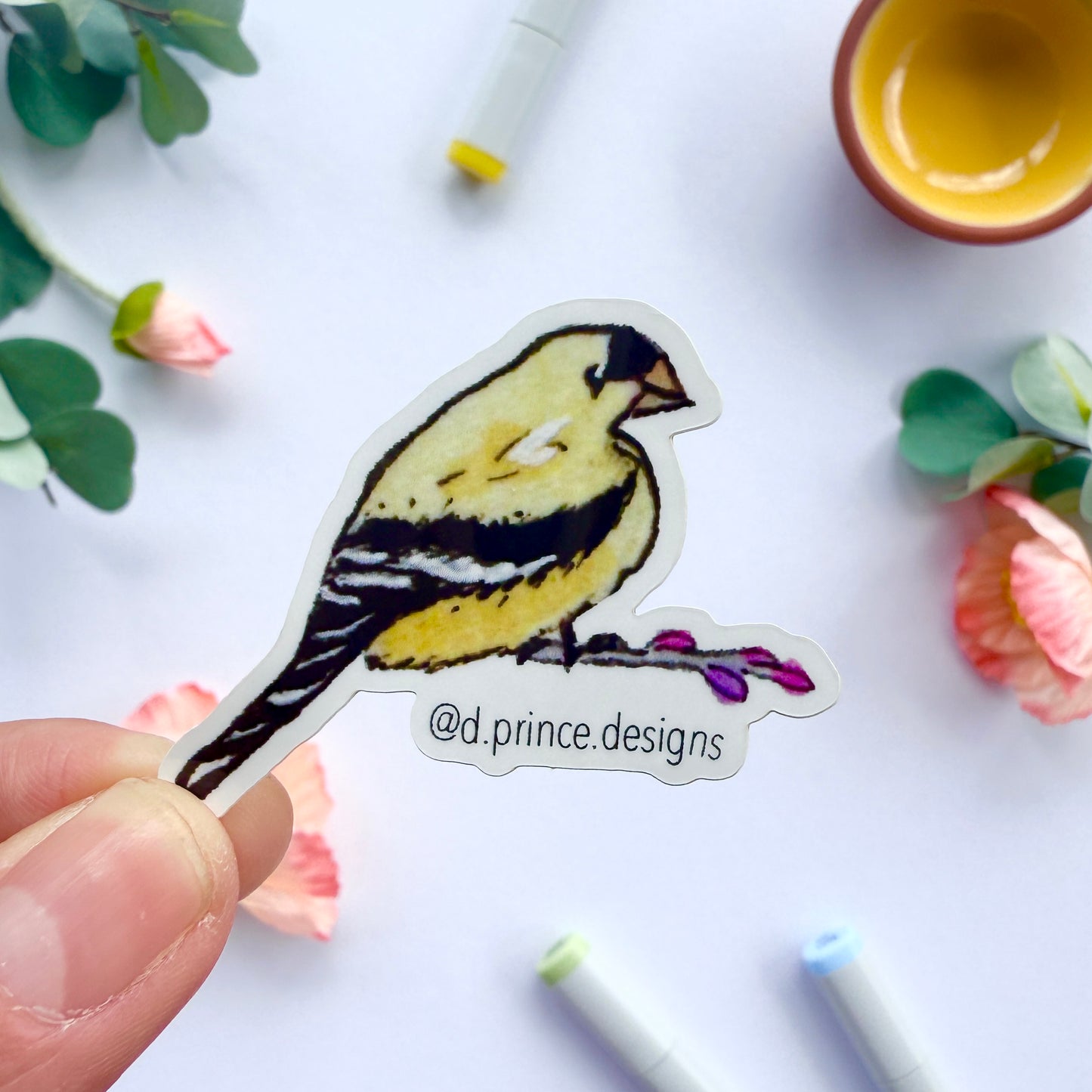 Hand-Illustrated Goldfinch | 2" Vinyl Sticker