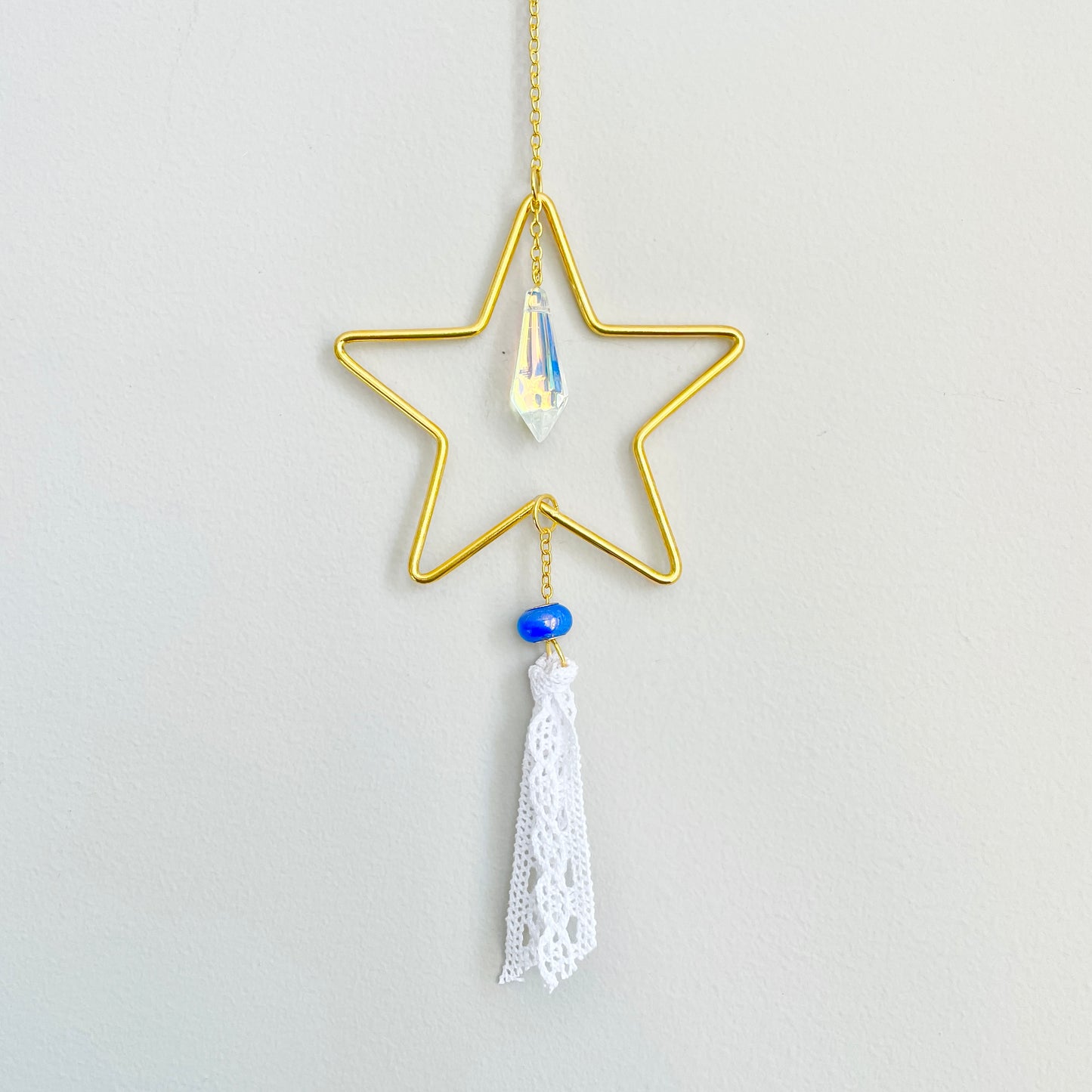 Small Decorative Iridescent Star Suncatcher with Ribbon and Bead