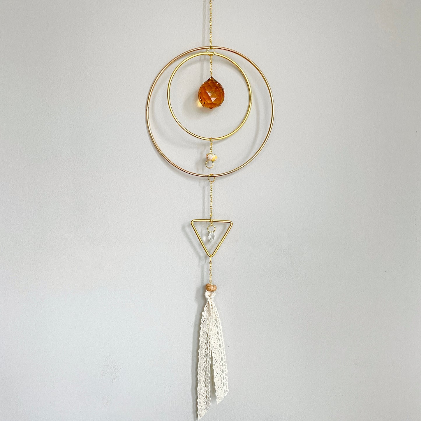 Decorative Galaxy Suncatcher with Amber Prism, Beads and Ribbon