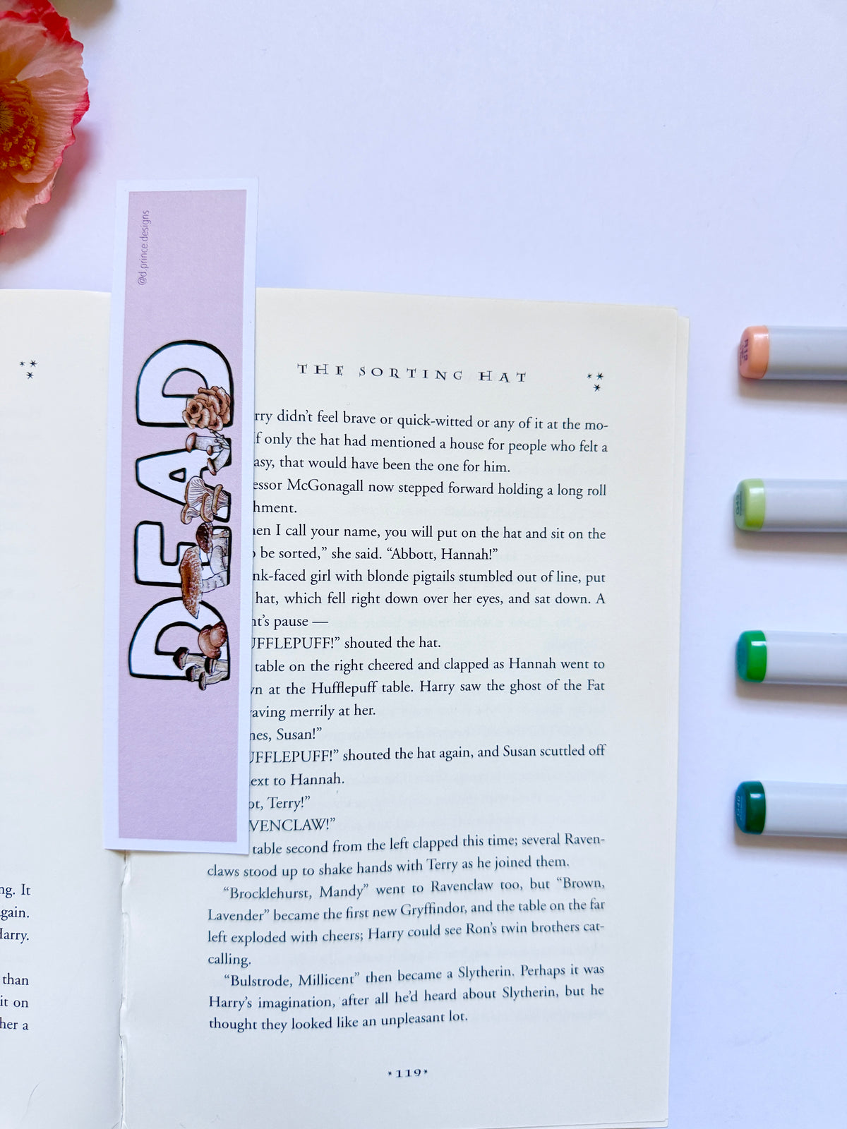 Hand-Illustrated Dead with Mushrooms | Recycled Cardstock Bookmark