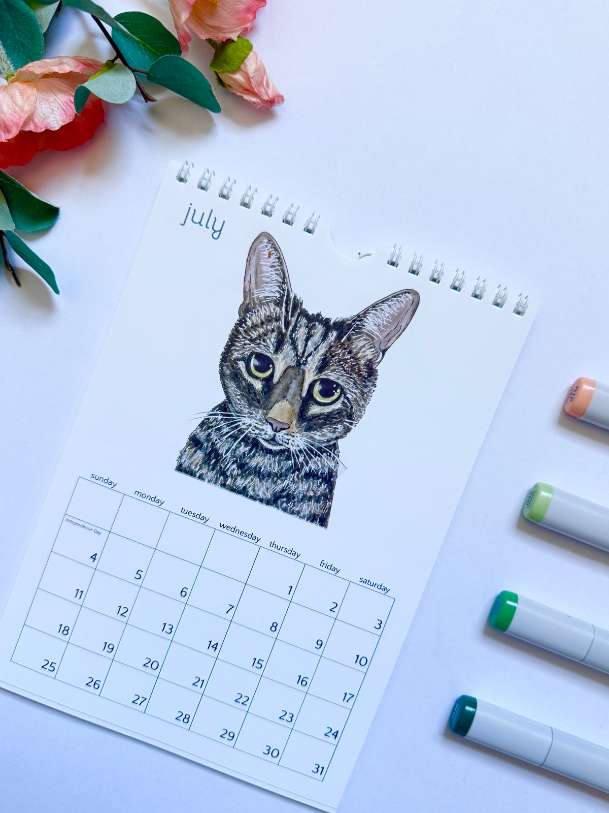 Hand-Illustrated Cats + Dogs | 8.2" x 5.8" Wall Calendar