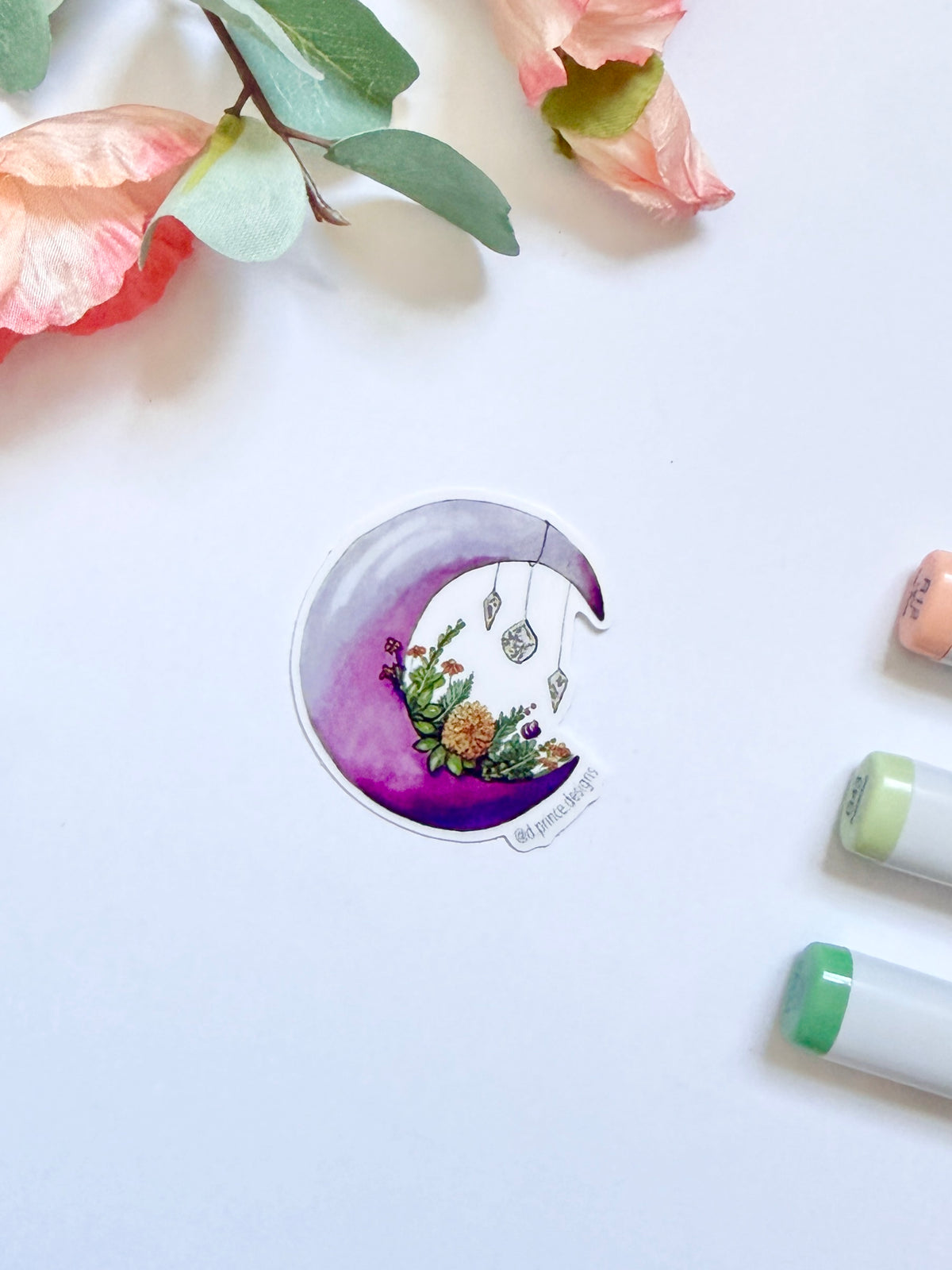Hand-Illustrated Floral Moon | 2" Vinyl Sticker