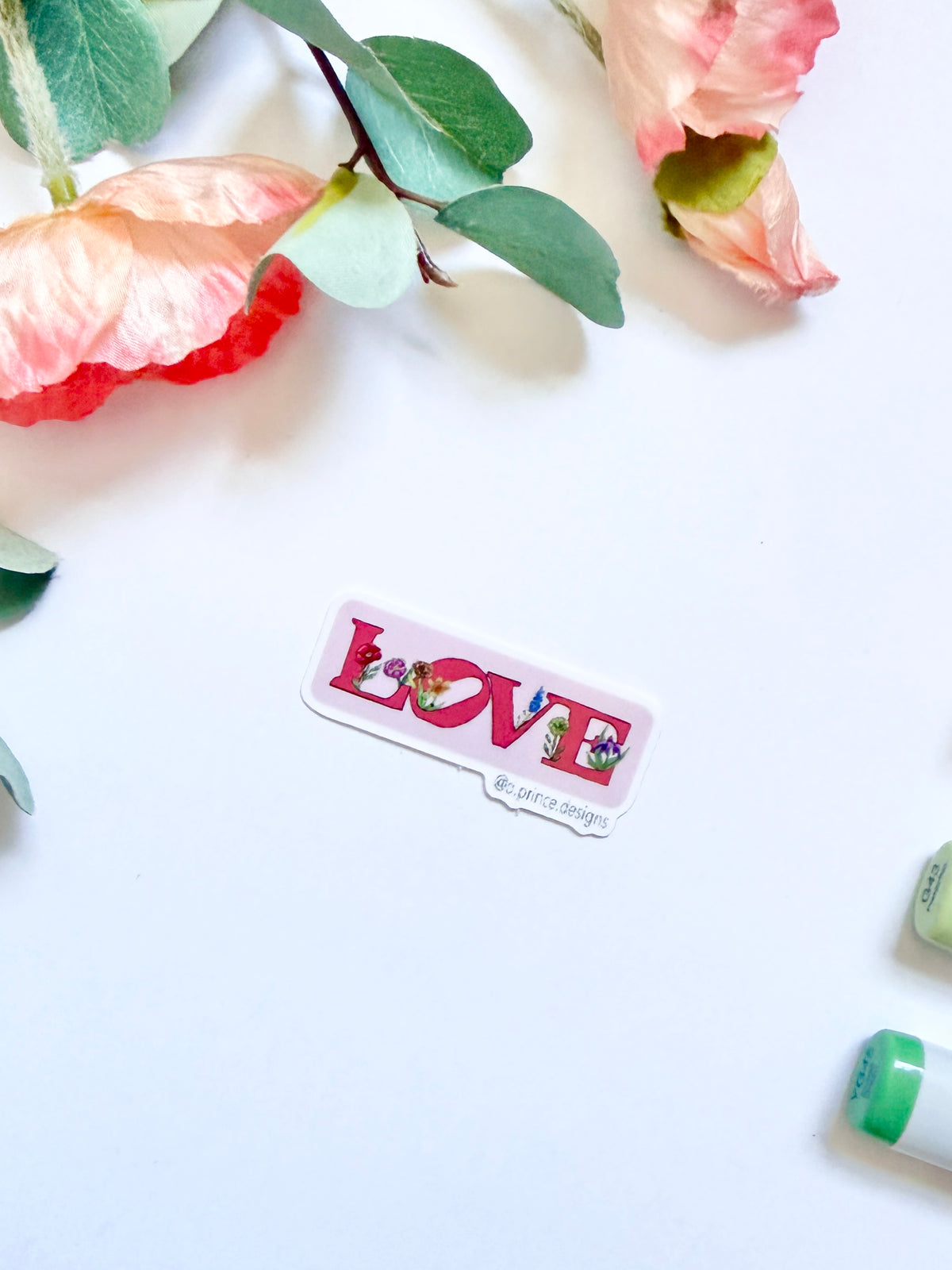 Hand-Illustrated Love with Flowers | 2" Vinyl Sticker