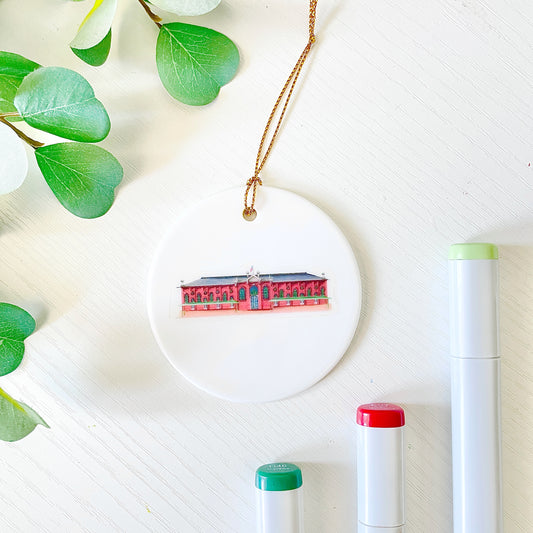 Eastern Market, Washington, DC | White Ceramic Ornament with Gold Tassel