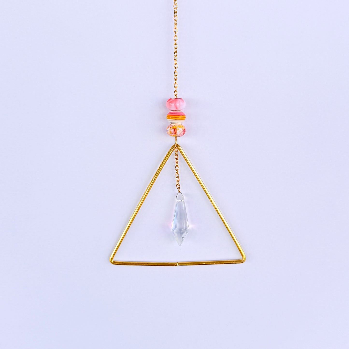 Small Triangle Decorative Suncatcher with Pink and Orange Beads