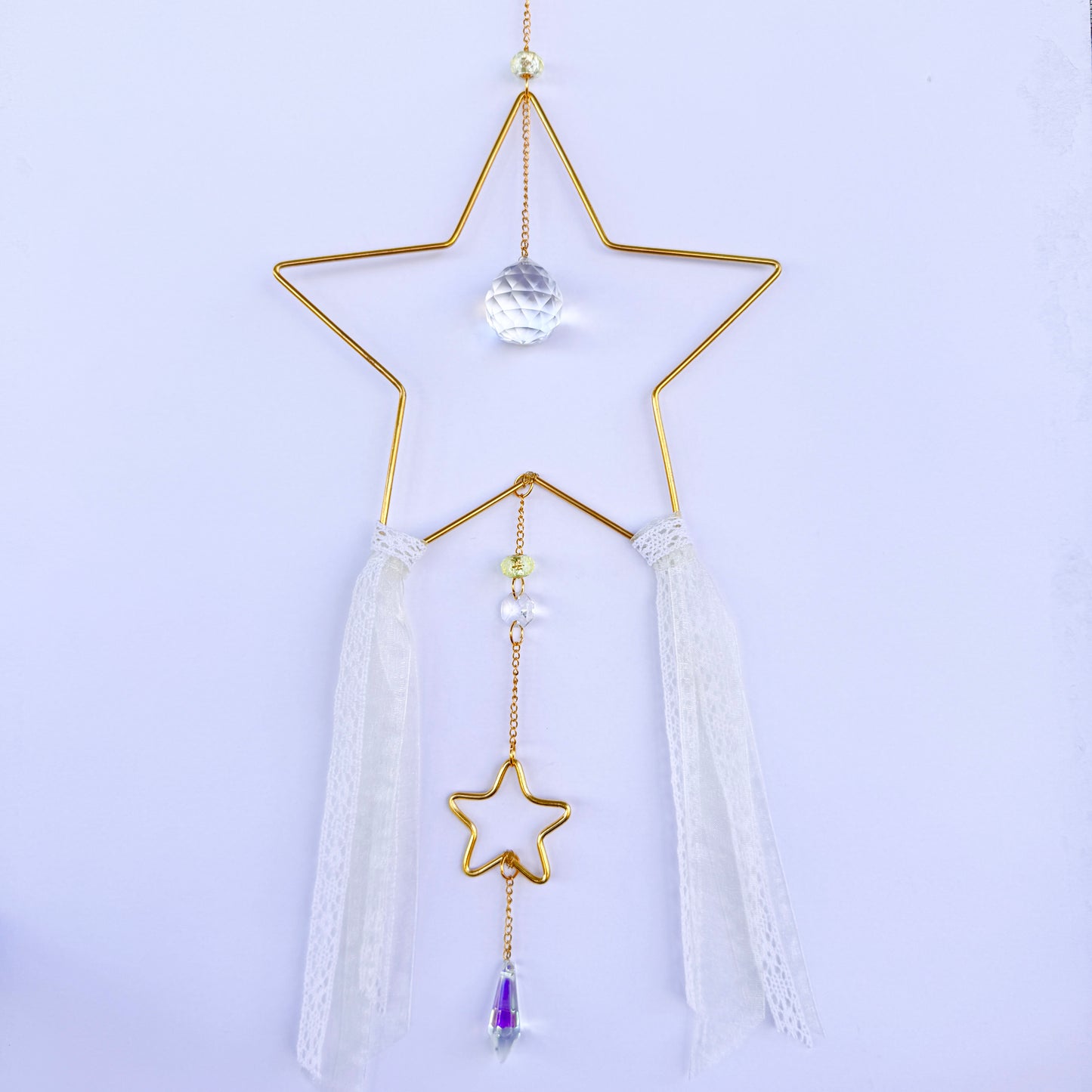 Decorative Star Suncatcher with Lemon Yellow Beads + Ribbon