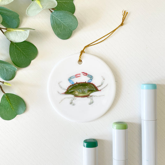 Maryland Blue Crab | White Ceramic Ornament with Gold Tassel