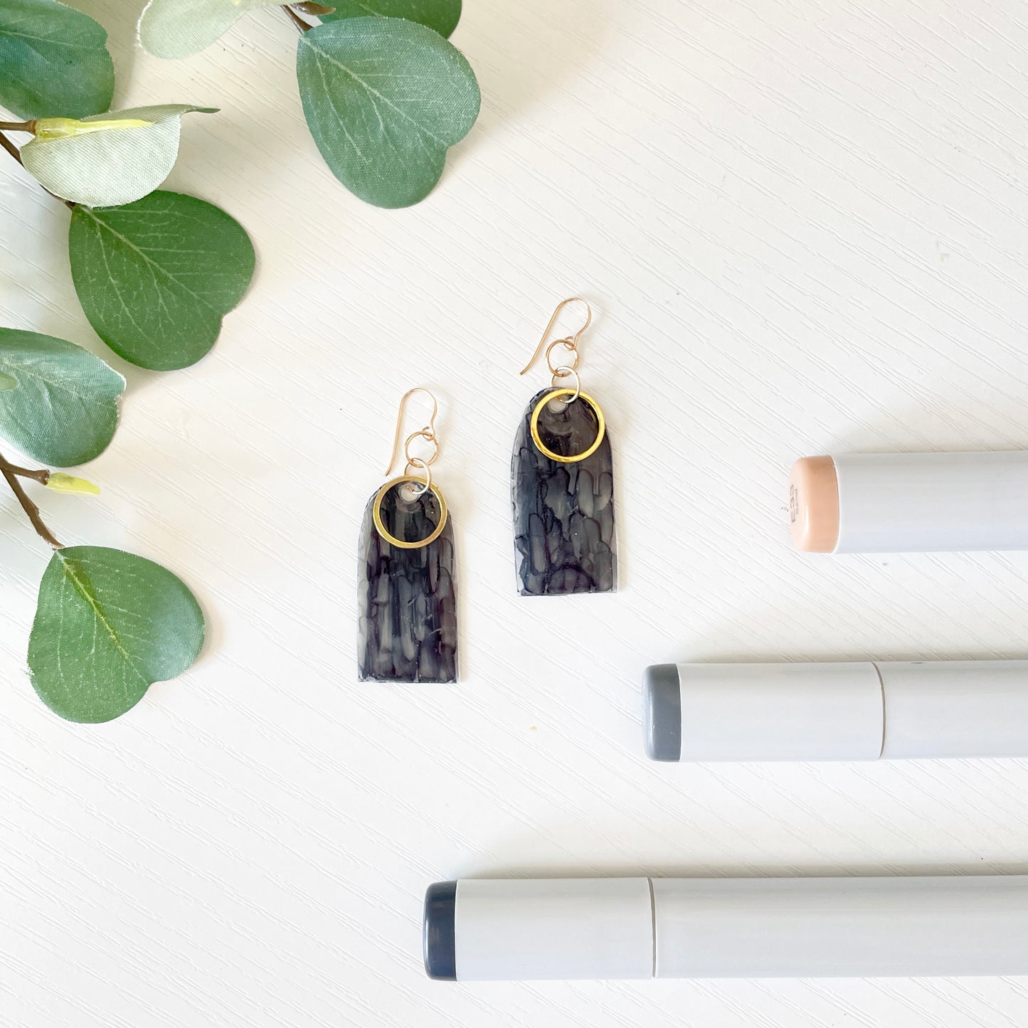 Upcycled Plastic Earrings | Translucent Gray + Gold Arches