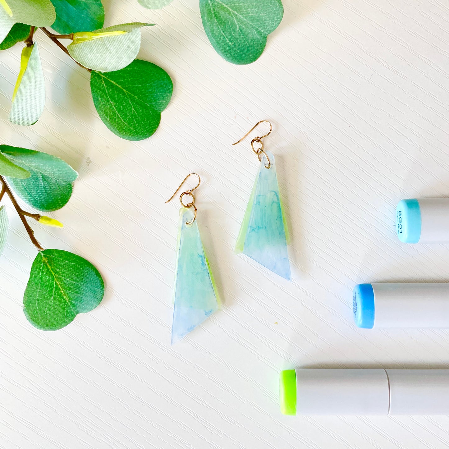Upcycled Plastic Earrings | “The Carrie” Translucent Blue + Green Layered Fairy Wings