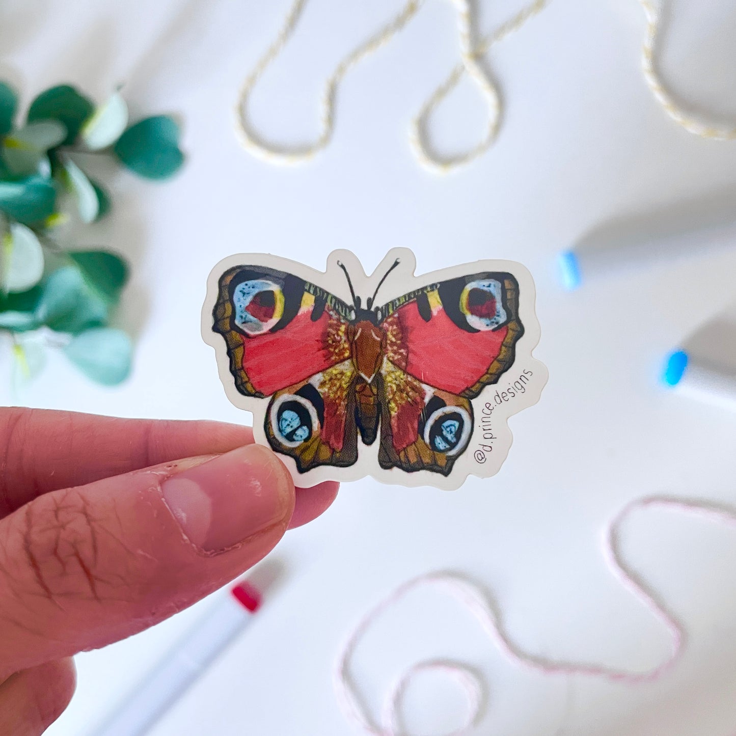 Hand-Illustrated Red Peacock Butterfly | 2" Vinyl Sticker