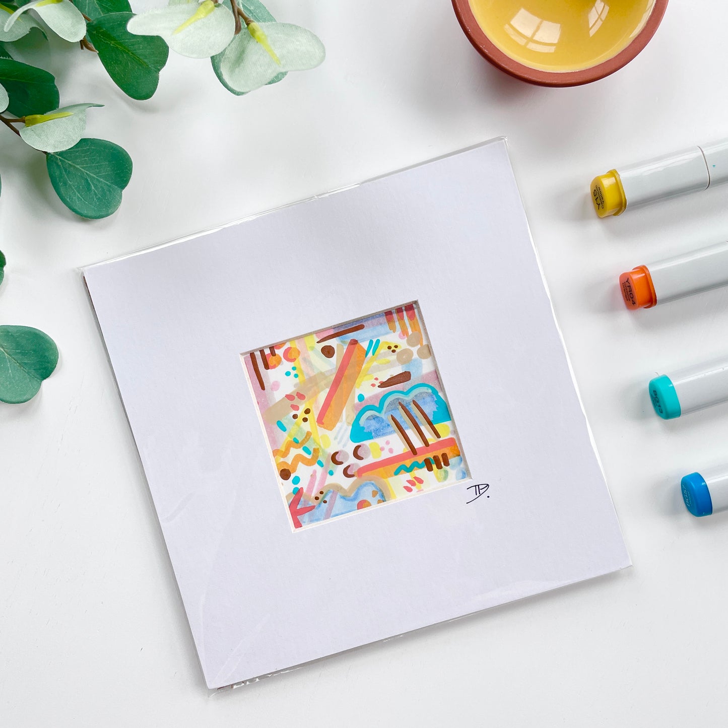 Mountains + Sunsets Abstract| 3x3 ORIGINAL with 6x6 Mat