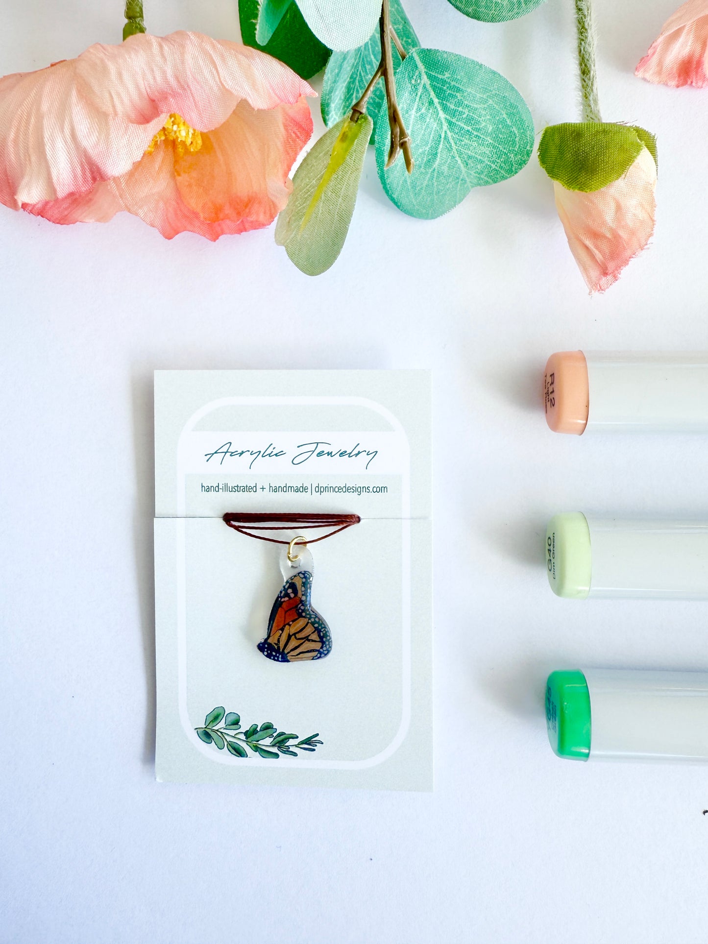 Hand-Illustrated Monarch Butterfly | Handmade Acrylic Necklace