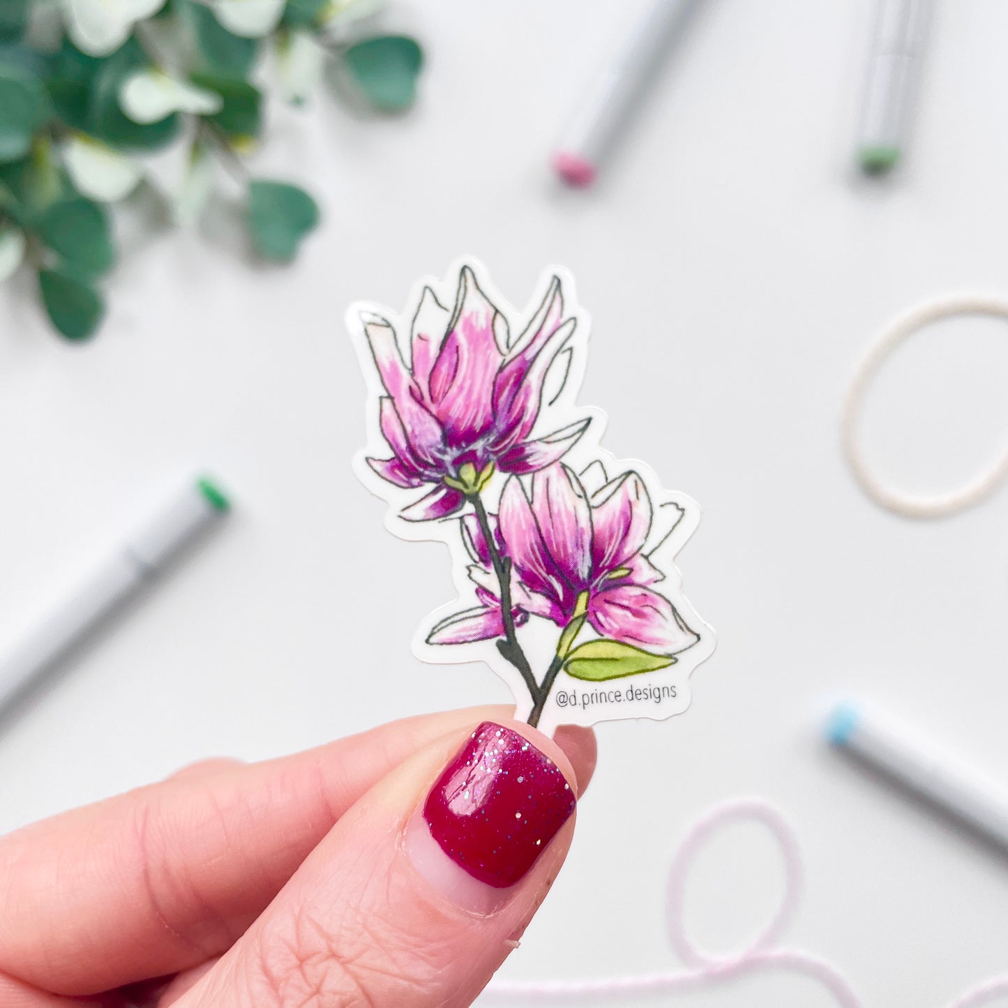 Hand-Illustrated Saucer Magnolia | 2" Vinyl Sticker