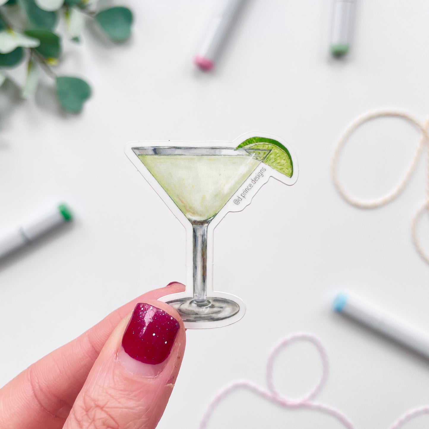 Hand-Illustrated Gimlet in Martini Glass Cocktail | 2" Vinyl Sticker