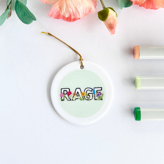 Rage | White Ceramic Ornament with Gold Tassel