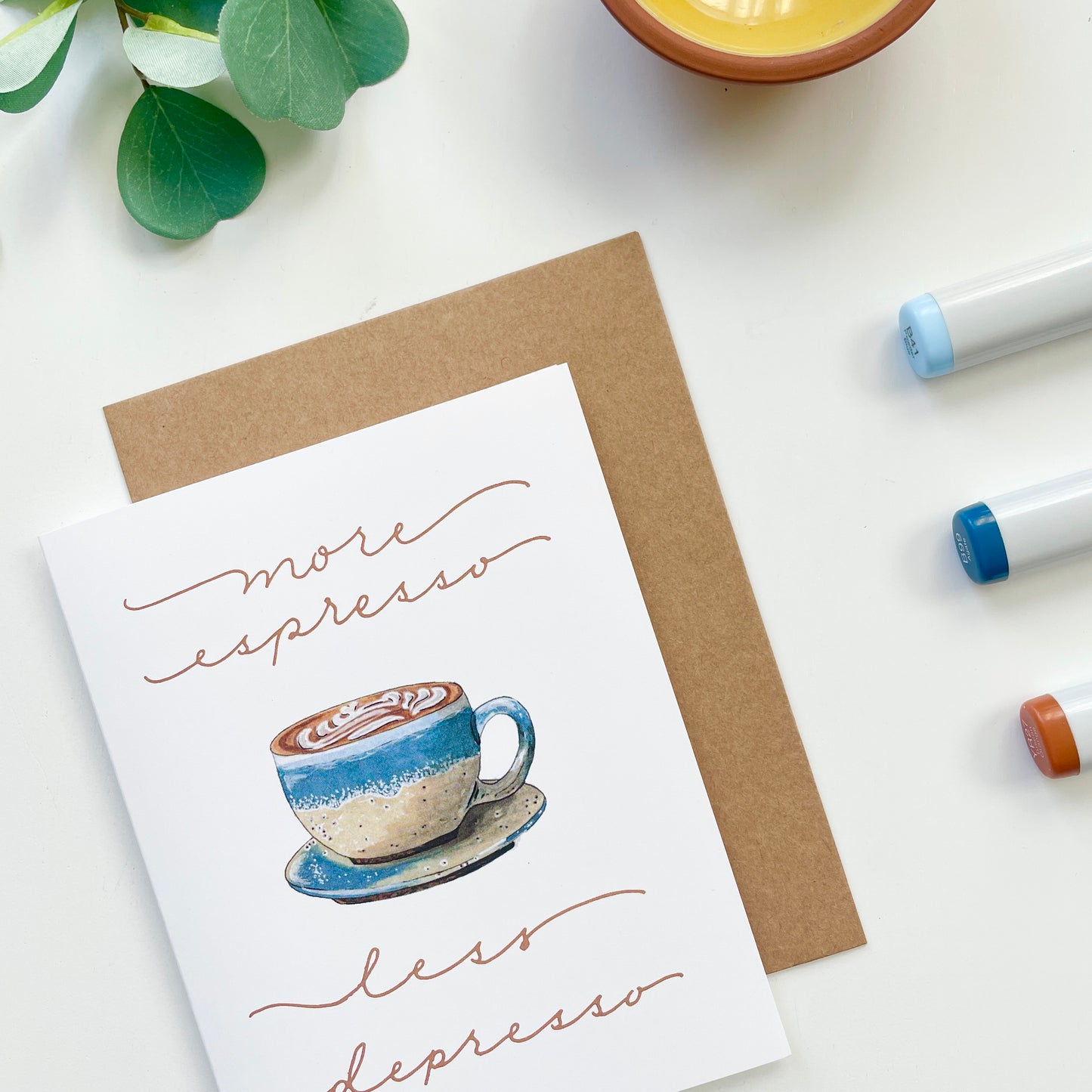 More Espresso Less Depresso | Hand Illustrated Greeting Card