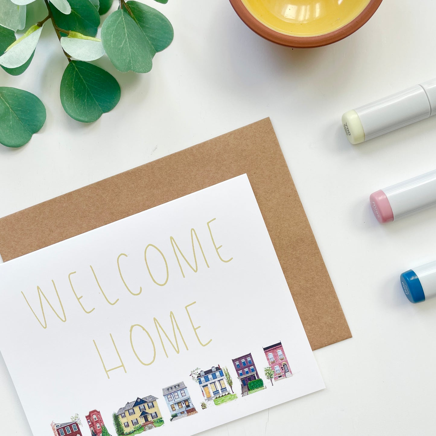 Welcome Home Rainbow Houses | Hand Illustrated Greeting Card