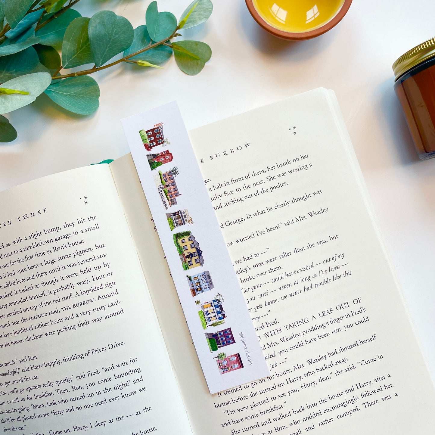 Hand-Illustrated Little Rainbow Houses | Recycled Cardstock Bookmark