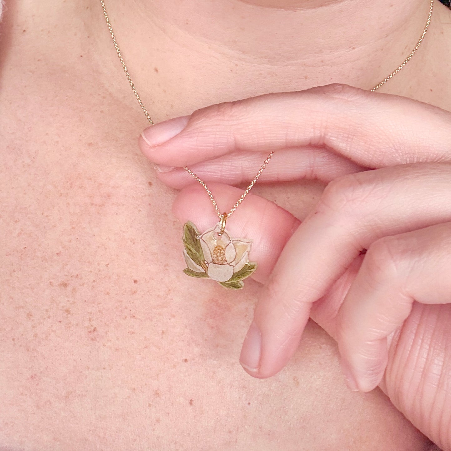Hand-Illustrated Southern Magnolia Flower | Handmade Acrylic Necklace