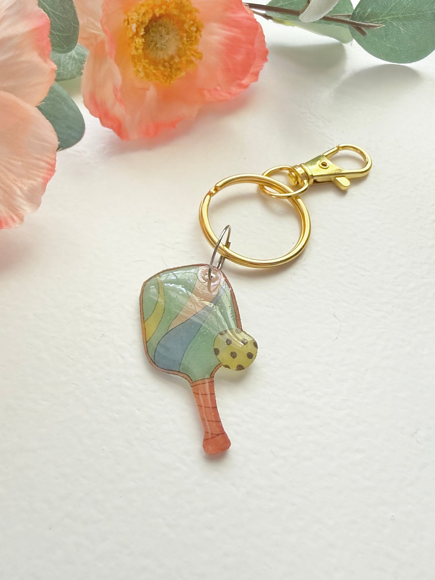Hand-Illustrated Pickleball| Handmade Acrylic + Resin Keychain/Bag Charm
