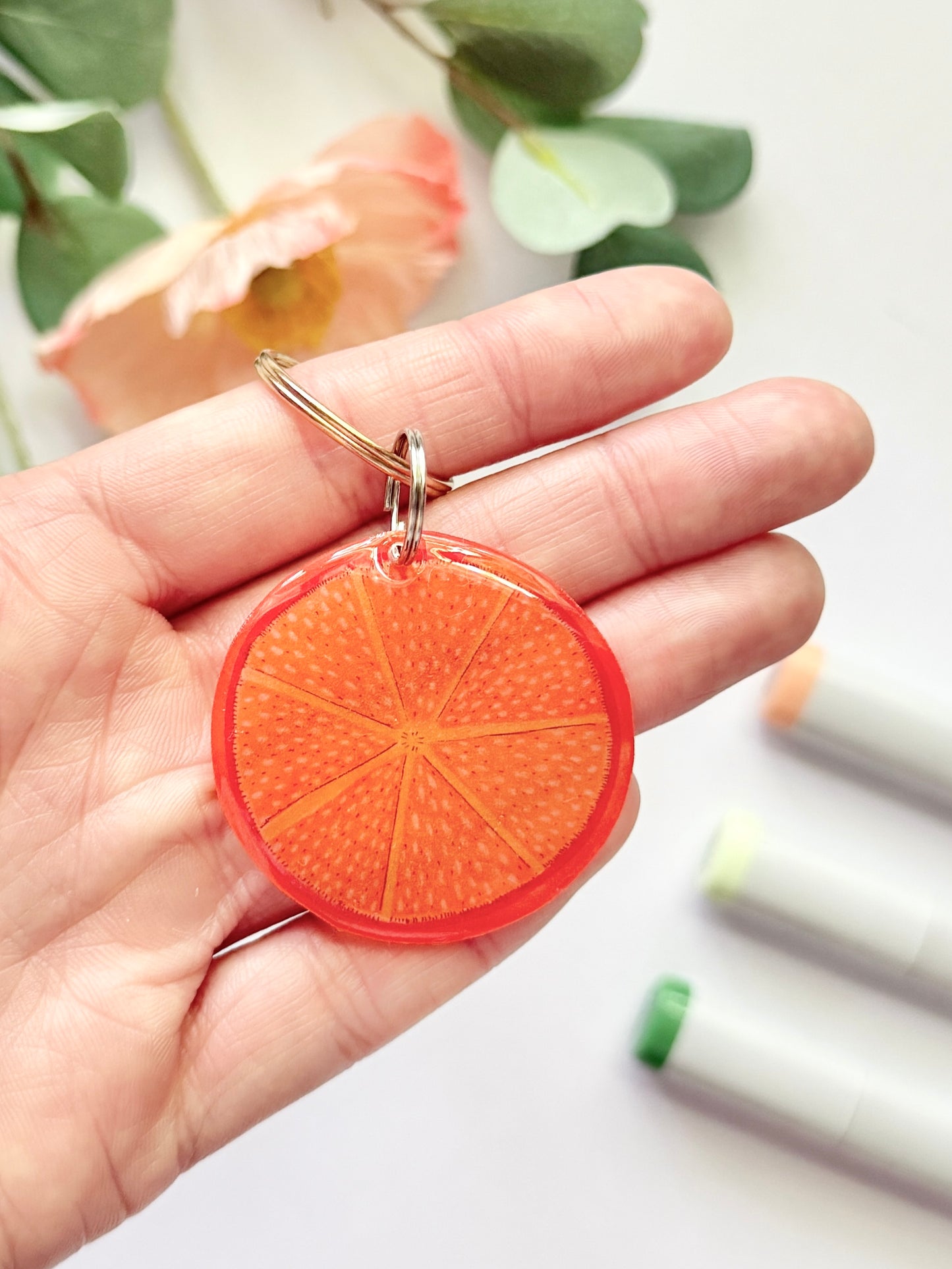 Hand-Illustrated Orange Slice | Handmade Acrylic + Resin Keychain/Bag Charm