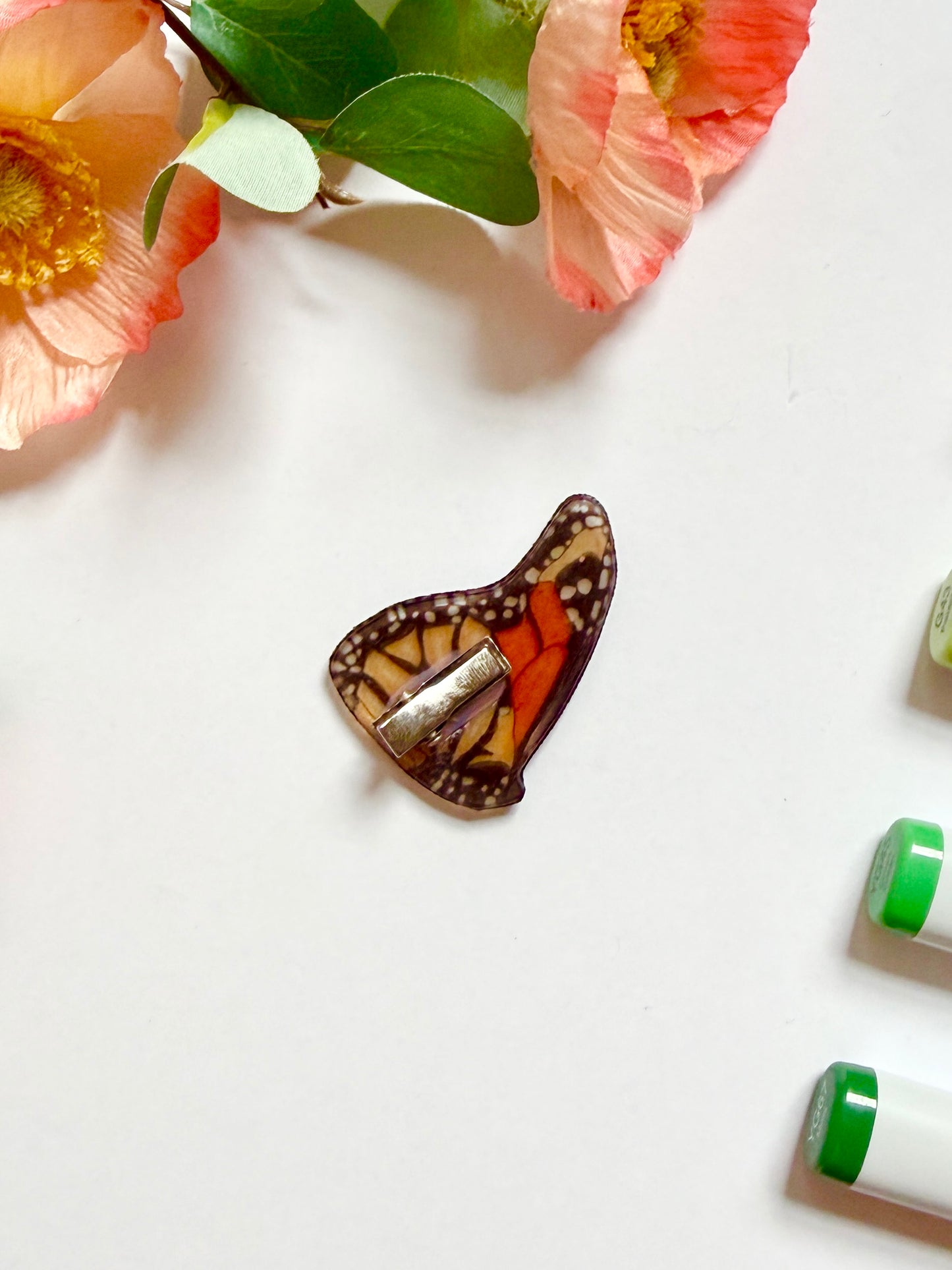 Hand-Illustrated + Handmade Monarch Butterfly Resin Hair Clip