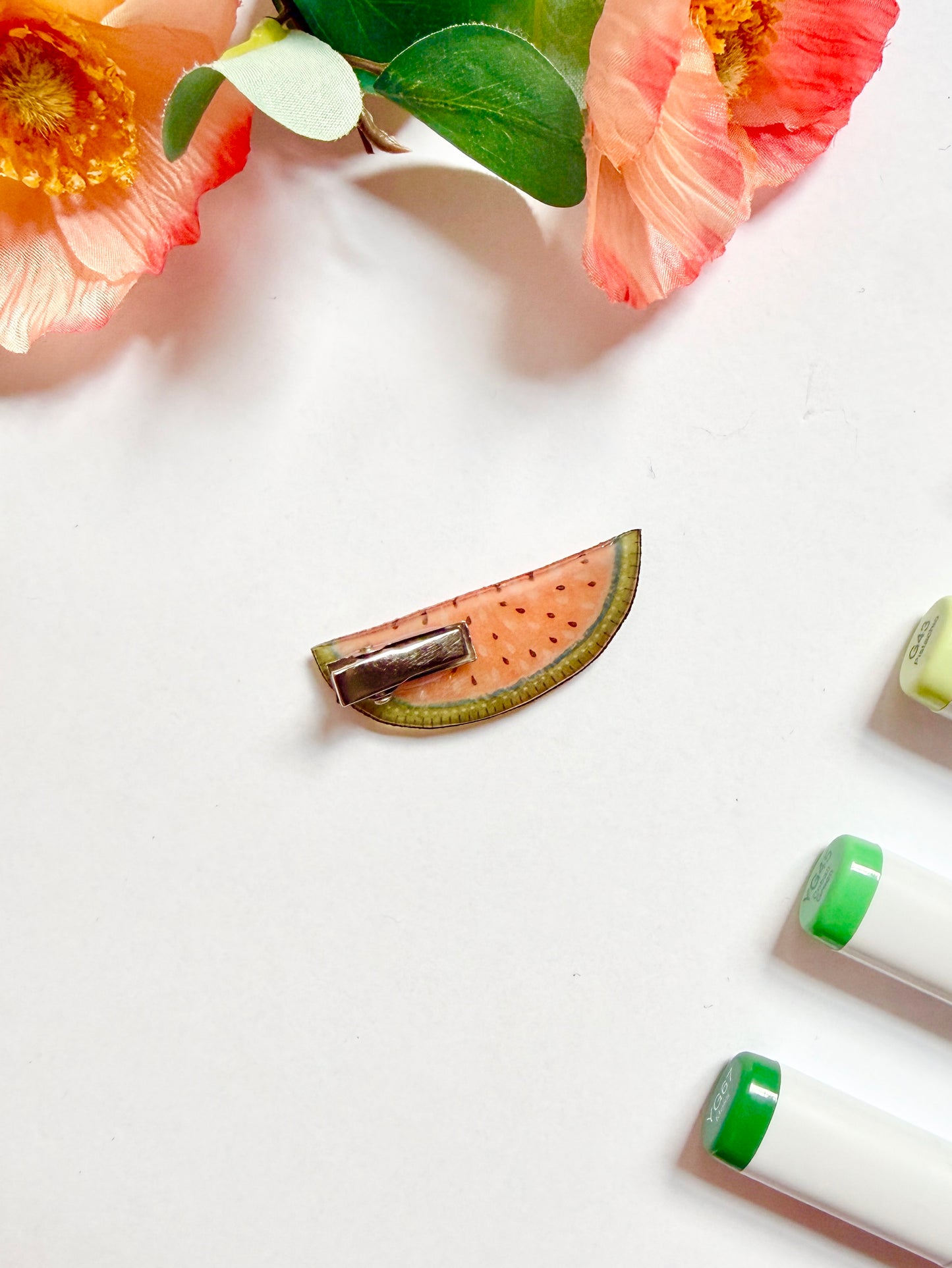 Hand-Illustrated + Handmade Watermelon Resin Hair Clip