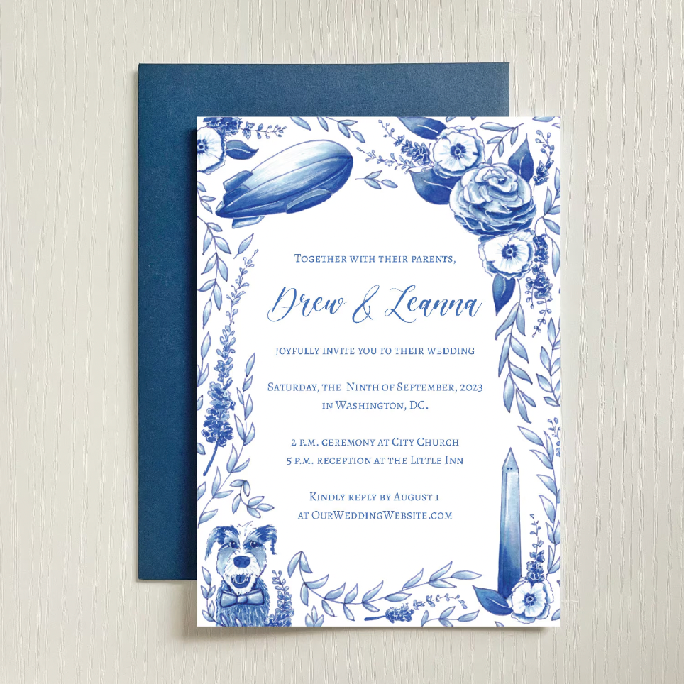 Hand-Illustrated Custom Single-Sided 5x7 Event Invitations with Envelopes | Portrait/Vertical Orientation