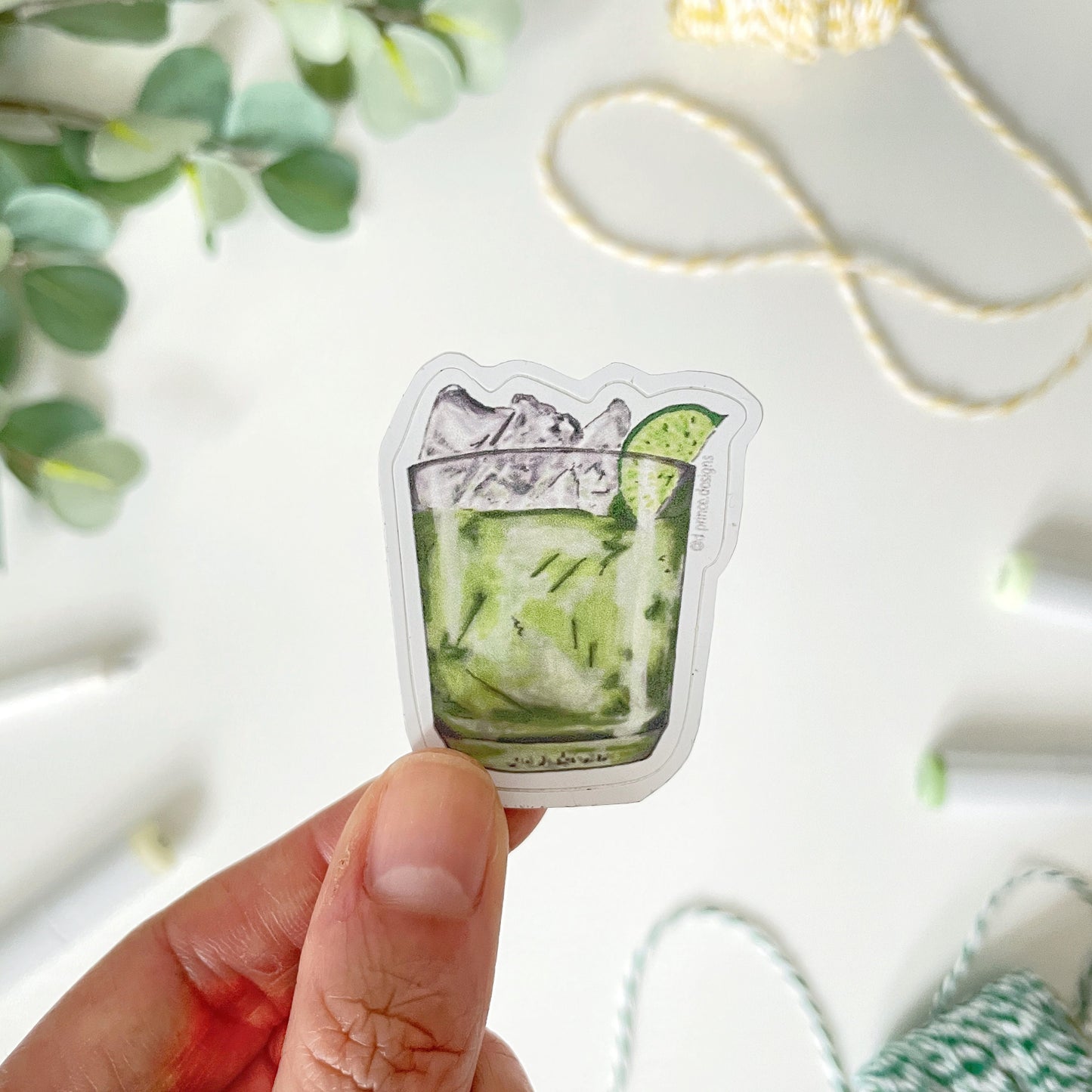 Hand-Illustrated Gimlet in a Rocks Glass | 2" Vinyl Sticker