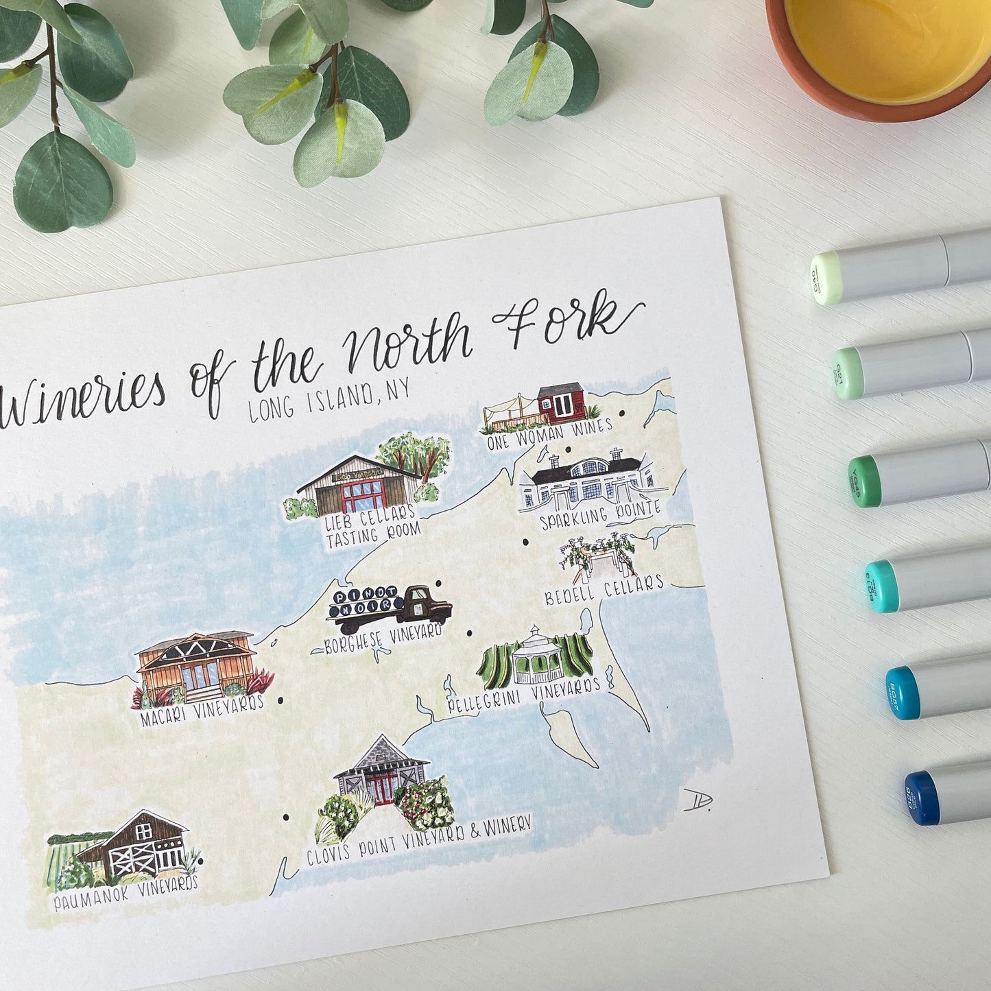 Wineries of the North Fork, Long Island, NY | Recycled Cardstock Print