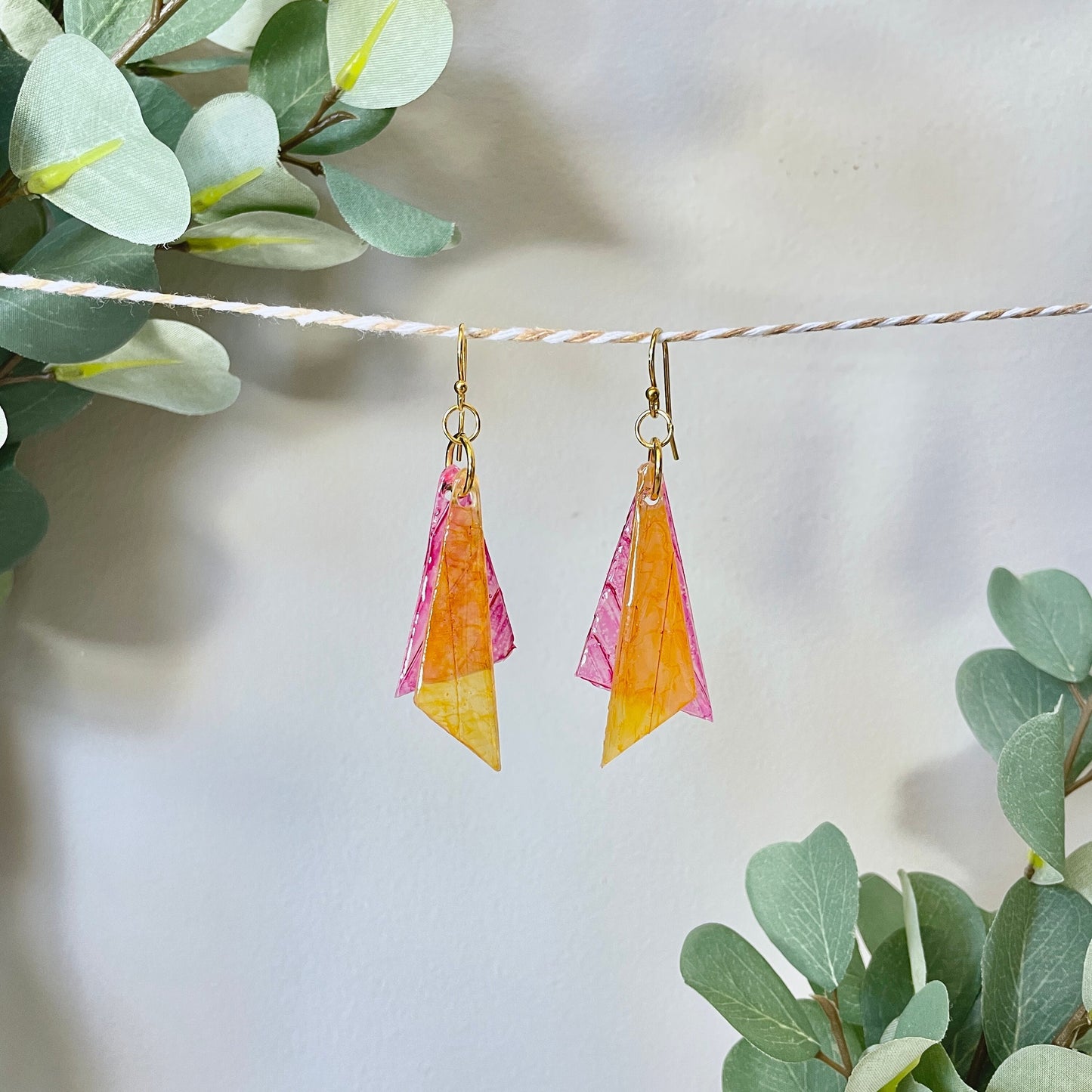 Upcycled Plastic Earrings | Translucent Pink and Orange Fairy Wing Earrings