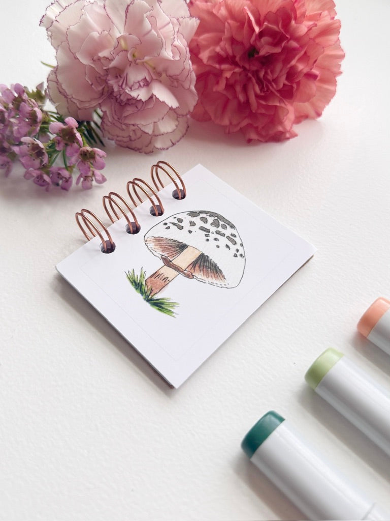 Hand-Illustrated + Handmade Mini Notebook/Sketchbook | Parasol Mushroom