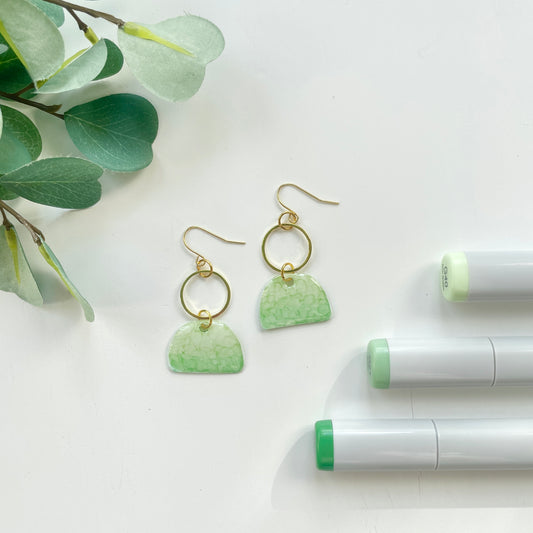 Upcycled Plastic Earrings | Ombre Green Arches with Gold Circles