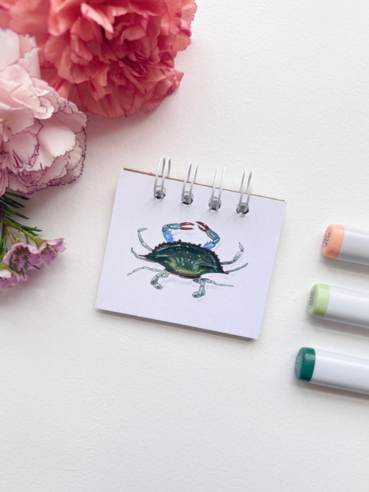 Hand-Illustrated + Handmade Mini Notebook/Sketchbook | Blue Crab