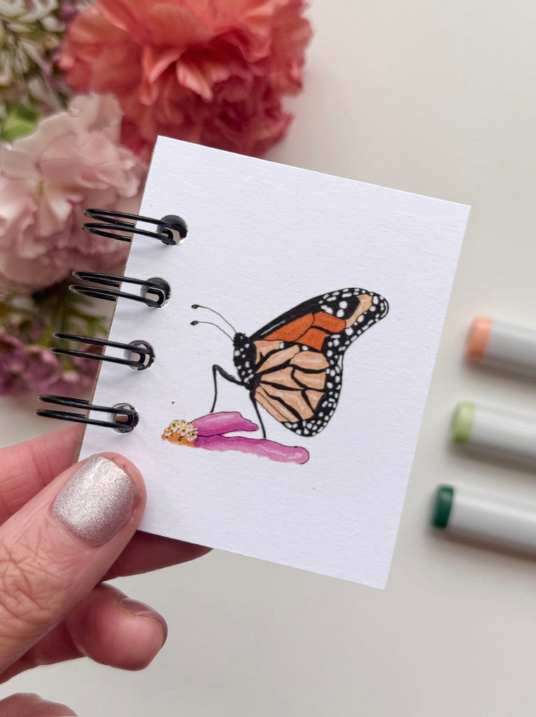Hand-Illustrated + Handmade Mini Notebook/Sketchbook | Monarch Butterfly