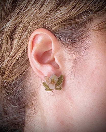 Hand-Illustrated Southern Magnolia Blossom | Handmade Acrylic Studs