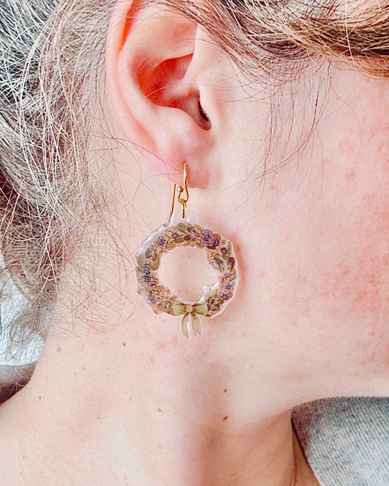 Hand-Illustrated Wreaths | Handmade Acrylic + Resin Dangle Earrings