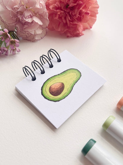 Hand-Illustrated + Handmade Mini Notebook/Sketchbook | Avocado