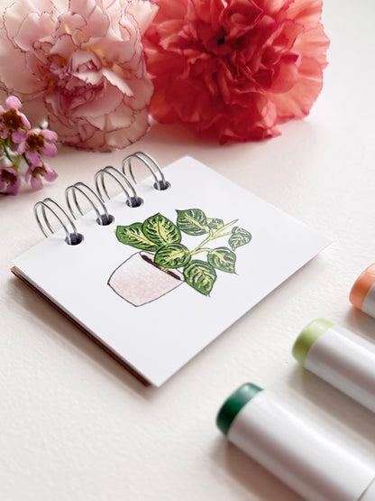 Hand-Illustrated + Handmade Mini Notebook/Sketchbook | Maranta Houseplant