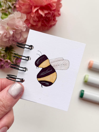 Hand-Illustrated + Handmade Mini Notebook/Sketchbook | Bumblebee