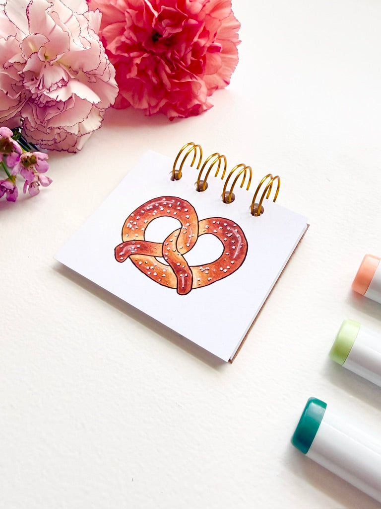 Hand-Illustrated + Handmade Mini Notebook/Sketchbook | Pretzel