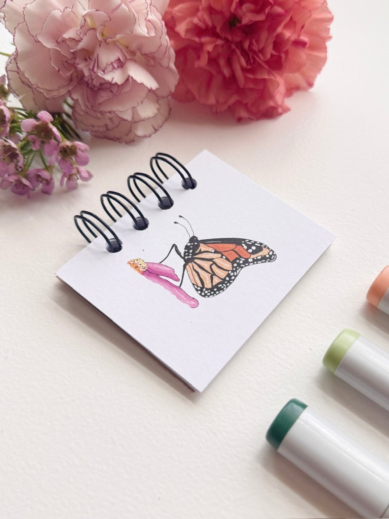 Hand-Illustrated + Handmade Mini Notebook/Sketchbook | Monarch Butterfly