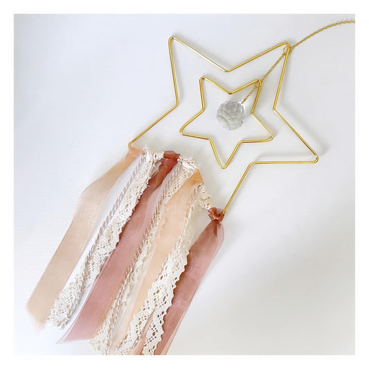 Decorative Shooting Star Galaxy Suncatcher with Warm Neutral Ribbons