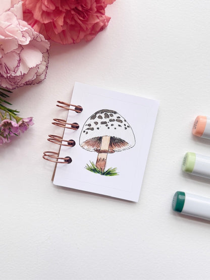 Hand-Illustrated + Handmade Mini Notebook/Sketchbook | Parasol Mushroom