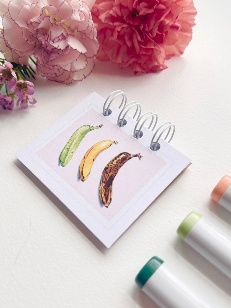 Hand-Illustrated + Handmade Mini Notebook/Sketchbook | Bananas