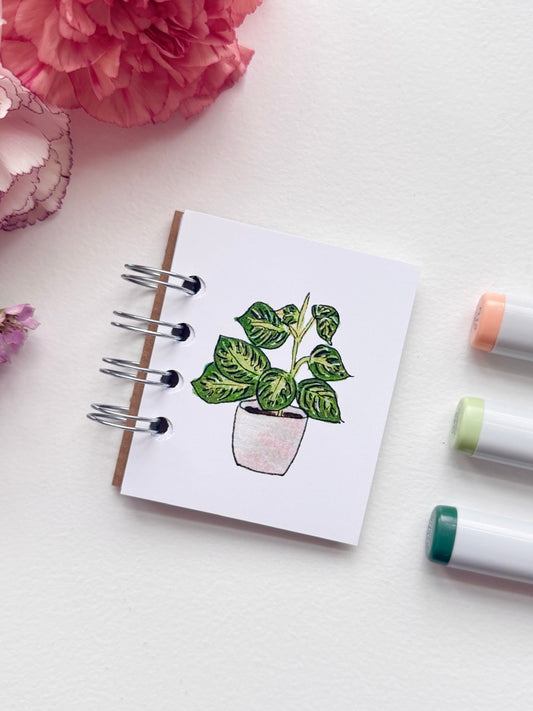 Hand-Illustrated + Handmade Mini Notebook/Sketchbook | Maranta Houseplant