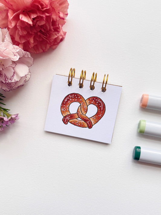 Hand-Illustrated + Handmade Mini Notebook/Sketchbook | Pretzel